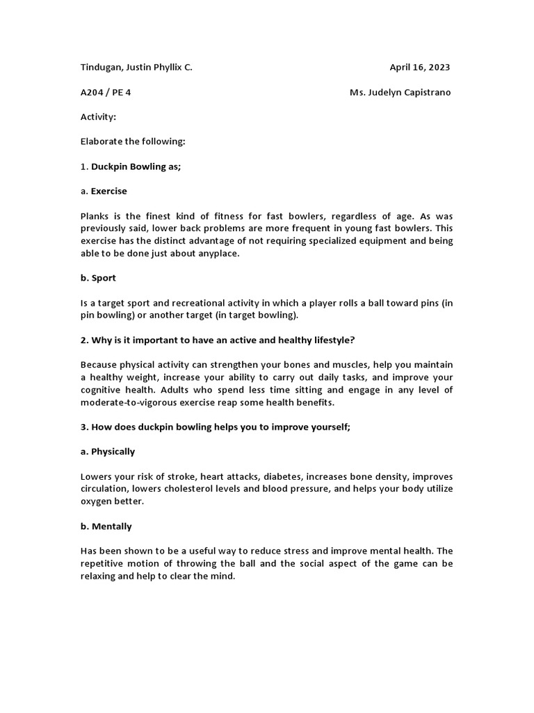 Duckpin Bowling As Exercise PDF