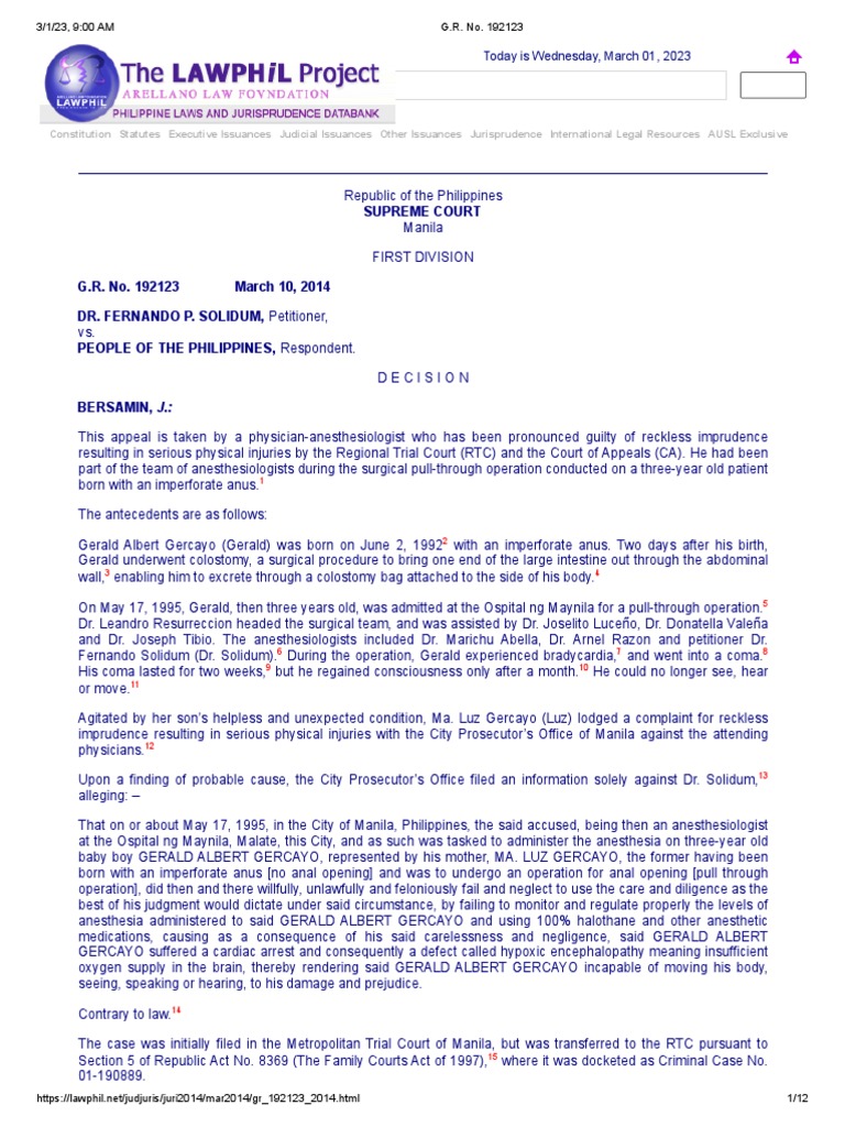Reckless Imprudence Case: Solidum vs. People | PDF | Negligence ...