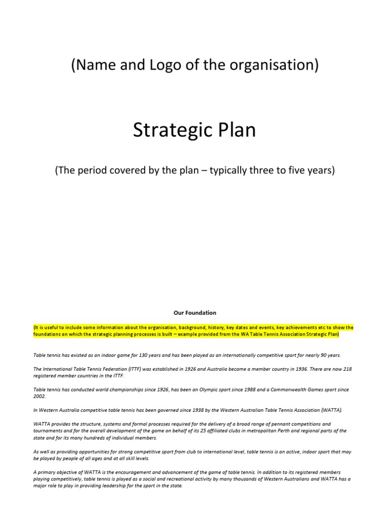 The Strategic Plan PDF Strategic Planning Sports