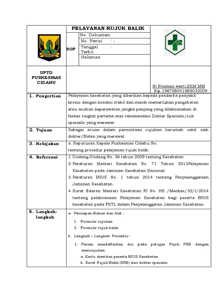 Prosedur Pelayanan Rujuk Balik Kesehatan | PDF | Sains & Matematika