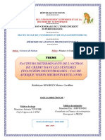 Facteurs Determinants de L'Octroi de Credit Dans Les Systemes Financiers Decentralises: Cas de Afrique Vision Microfinance (Avm)