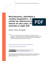 Bicentenario, Identidad y Cambio Lingüístico: El Sistema Verbal de Referencia Temporal Futura en San Juan, Argentina, Durante El Siglo XIX