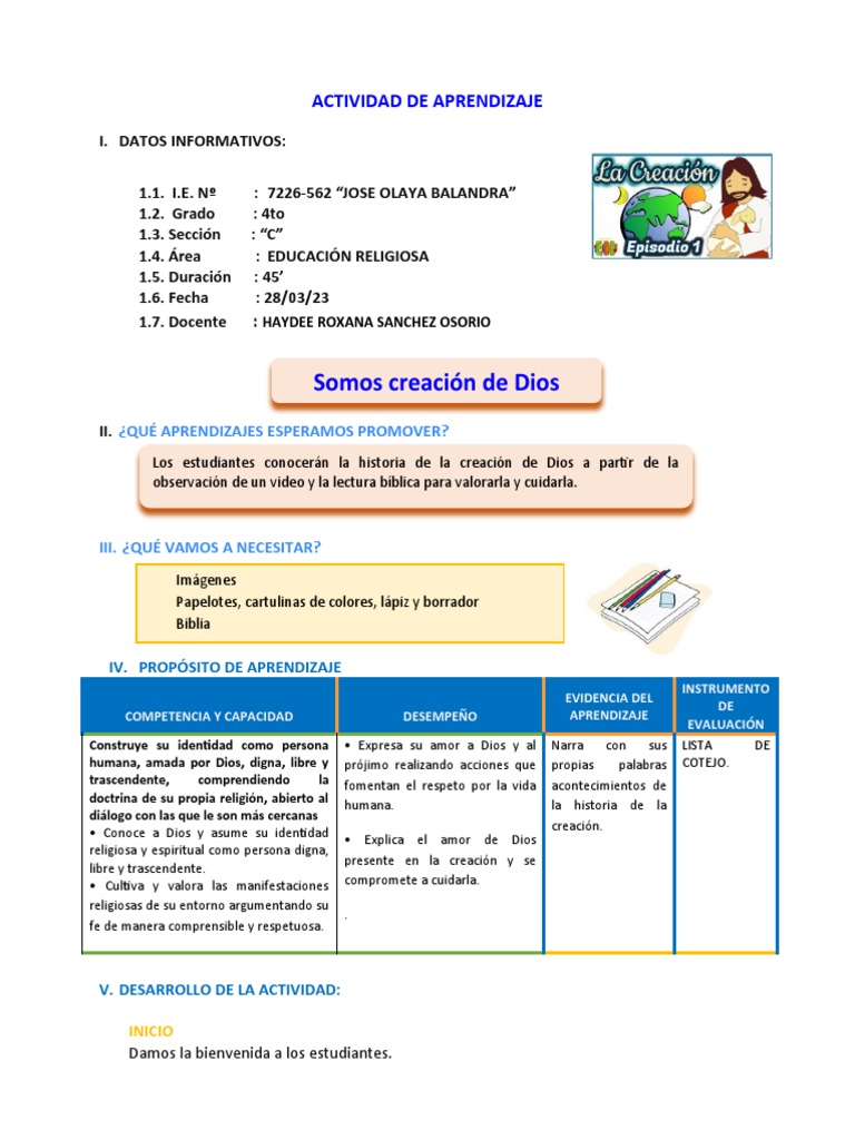 Actividad sobre la Creación de Dios | PDF | Amor | Dios