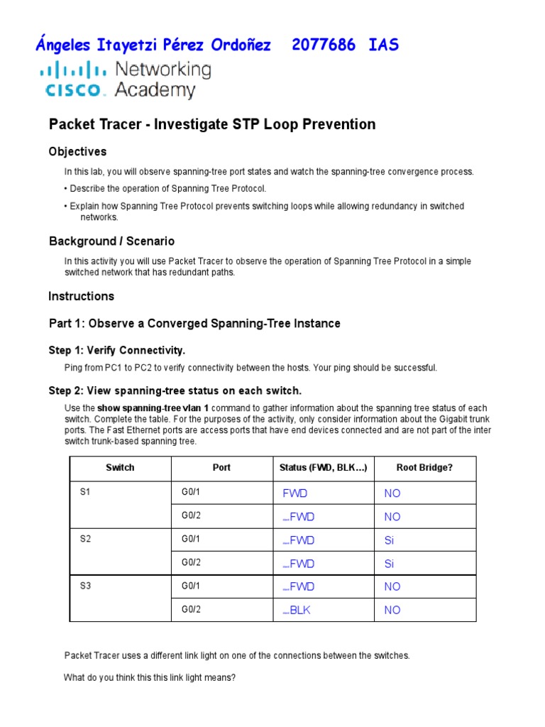 Packet Tracer 5.1.9 Investigate Stp