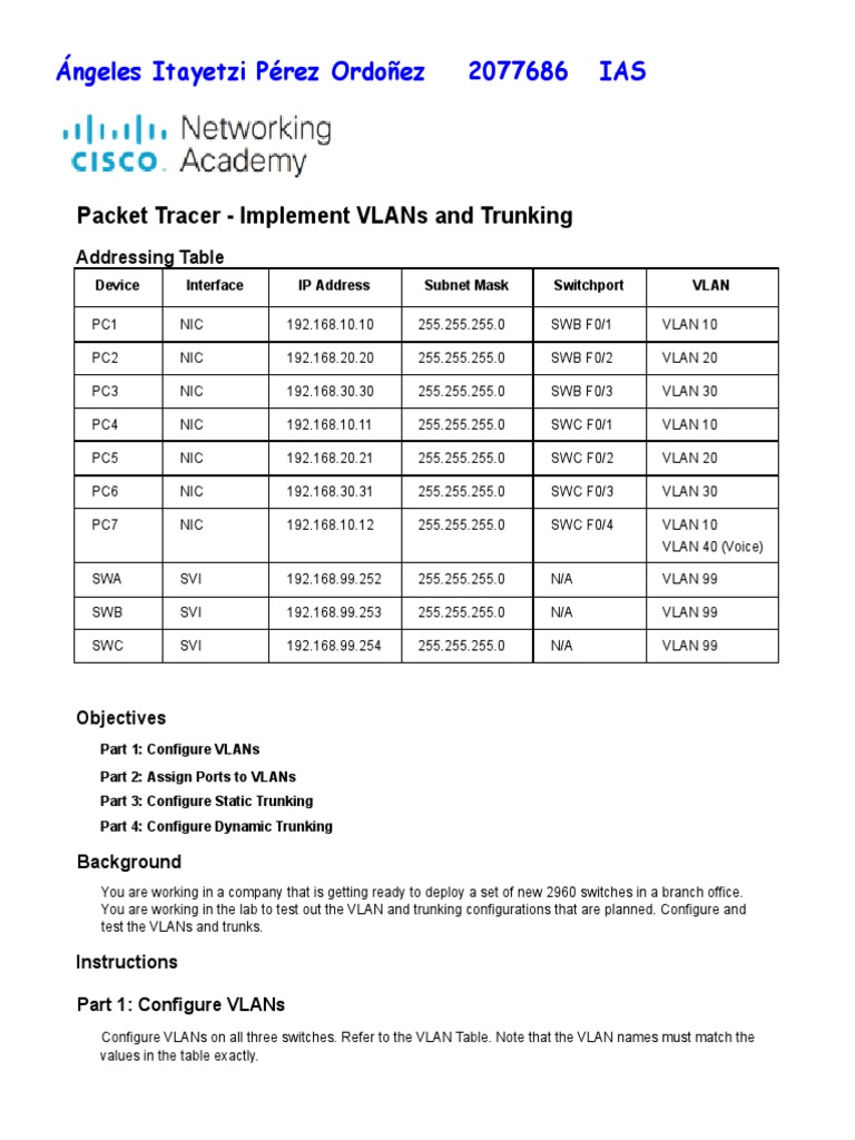VLANs and Trunking Configuration Guide | PDF | Network Switch ...
