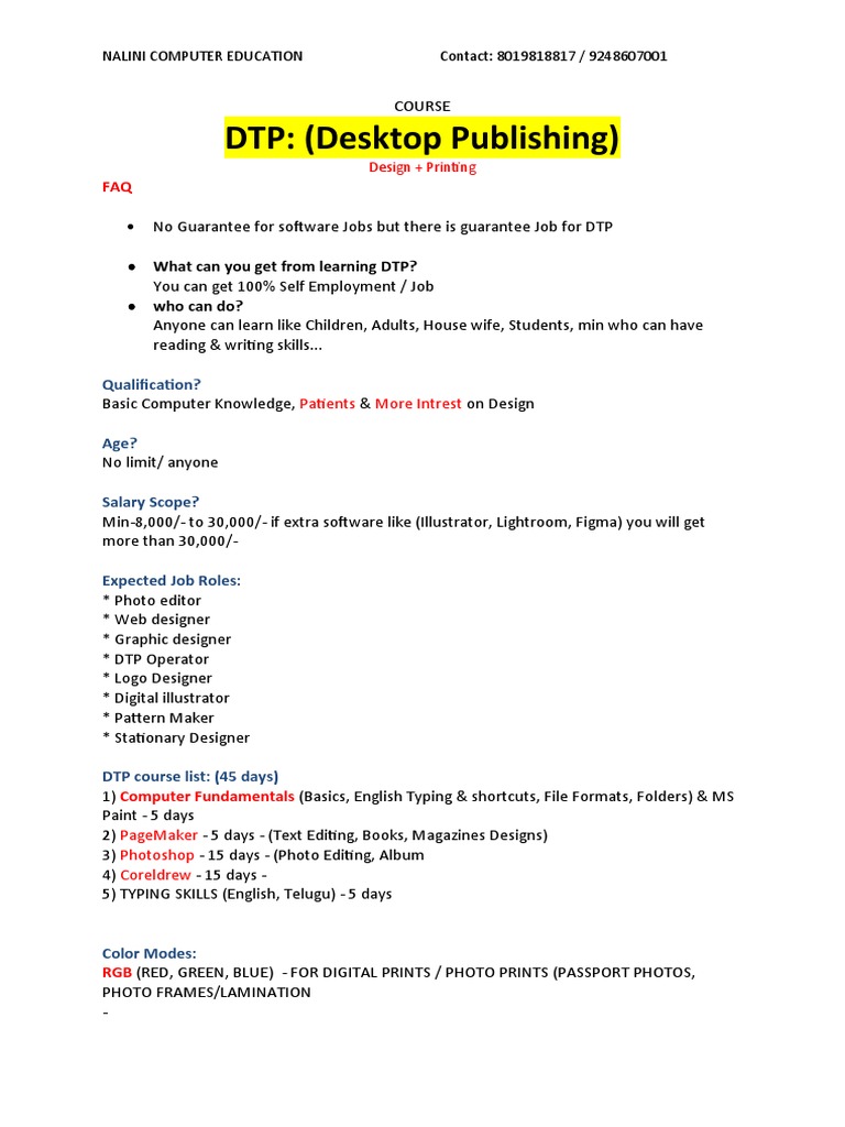 DTP Course VJ Introduction PDF