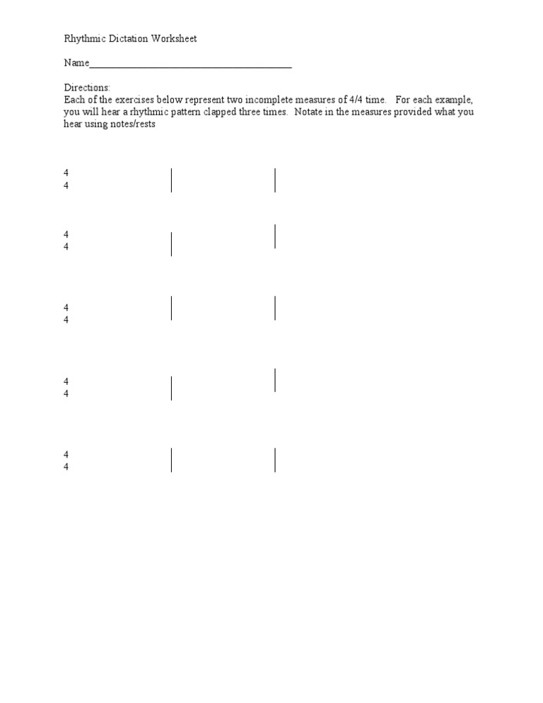 Rhythmic Dictation Worksheet Pdf