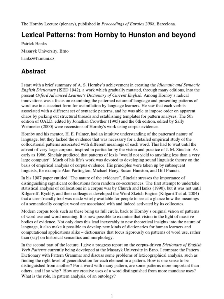 Lexical Patterns in English Lexicography | PDF | Clause | Object (Grammar)