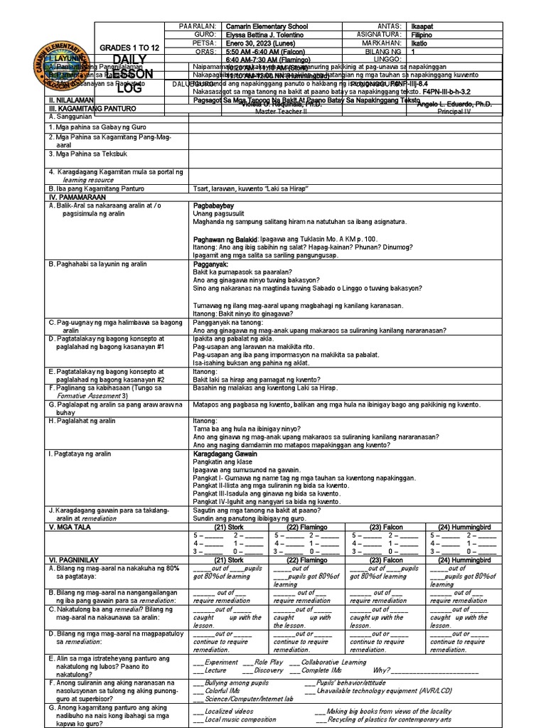 Filipino 4 DLL Q3 Week 1 - 2022-2023 | PDF