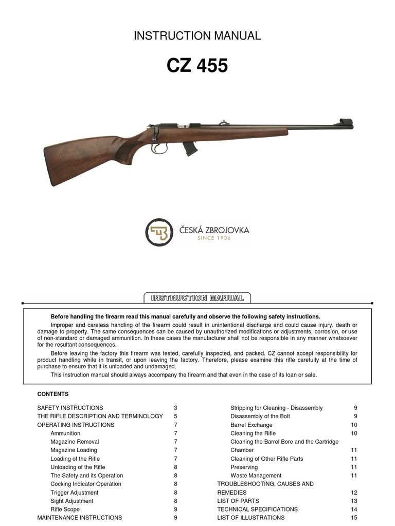 CZ 455 Instruction Manual Overview | PDF | Cartridge (Firearms) | Firearms