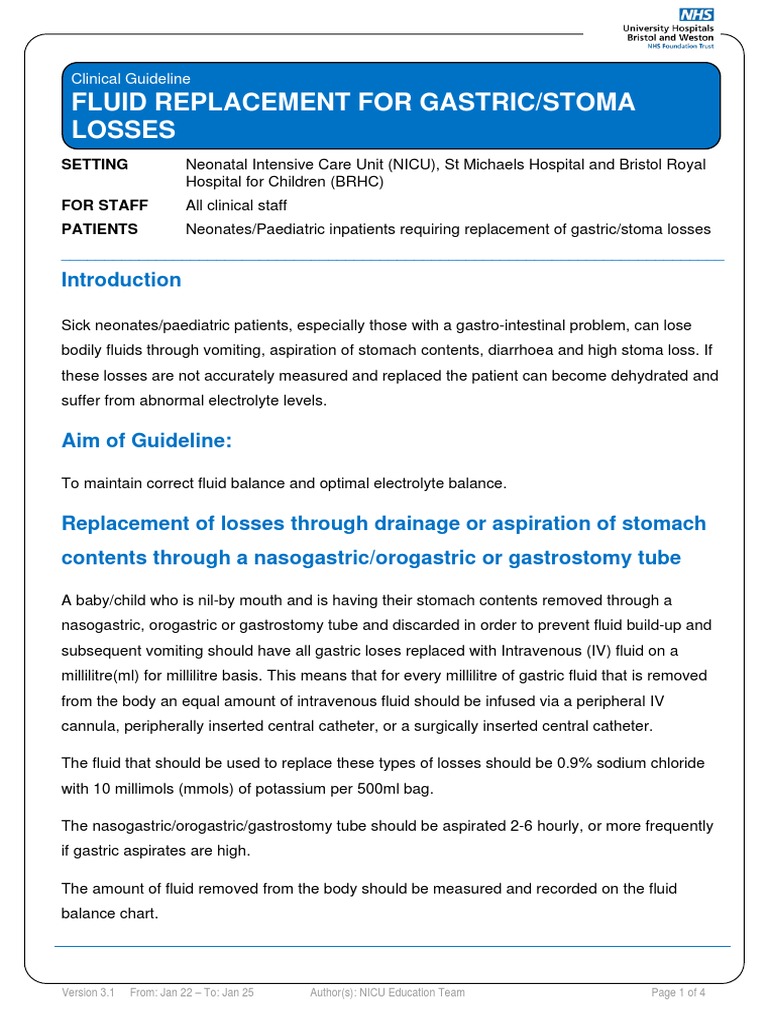 Fluid Replacement Guidelines for NICU | PDF | Intravenous Therapy ...