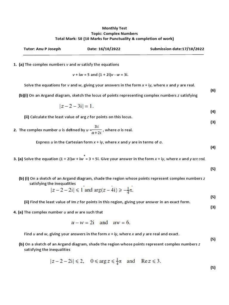 Solving complex equations and inequalities on the argand diagram pdf