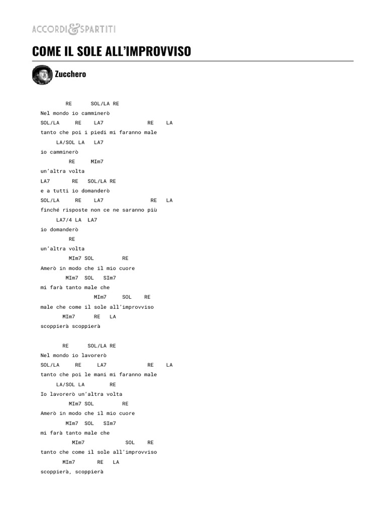 COME IL SOLE ALL'IMPROVVISO Accordi 100 Corretti Zucchero PDF
