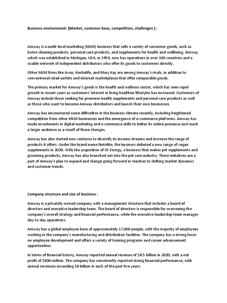 Amway Case Study Final Project Pdf Multi Level Marketing Business
