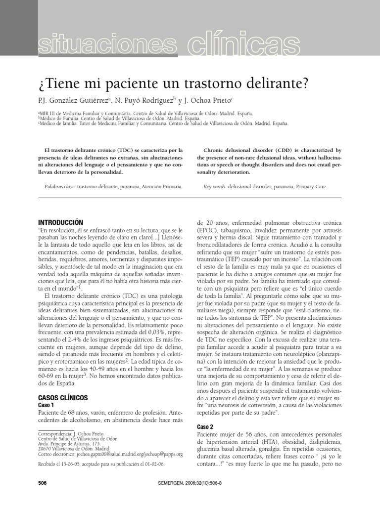 Trastorn Delirant Cronic | PDF | Engaño | Manual Diagnóstico y ...
