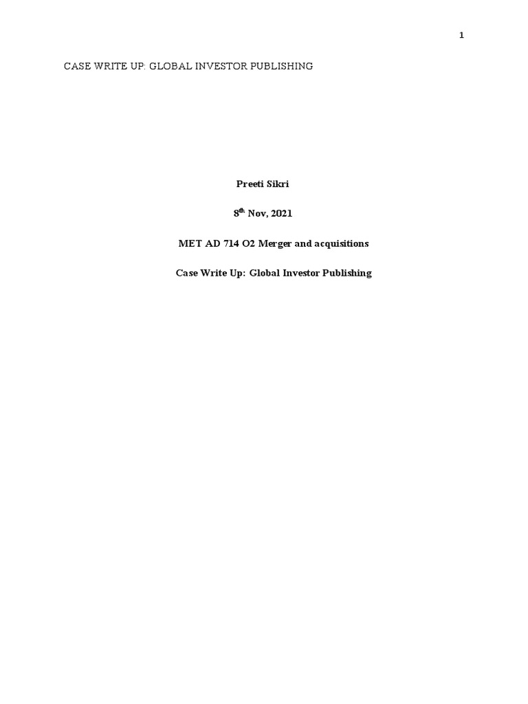 Case Write Up 1 Pdf Investing Stock Market