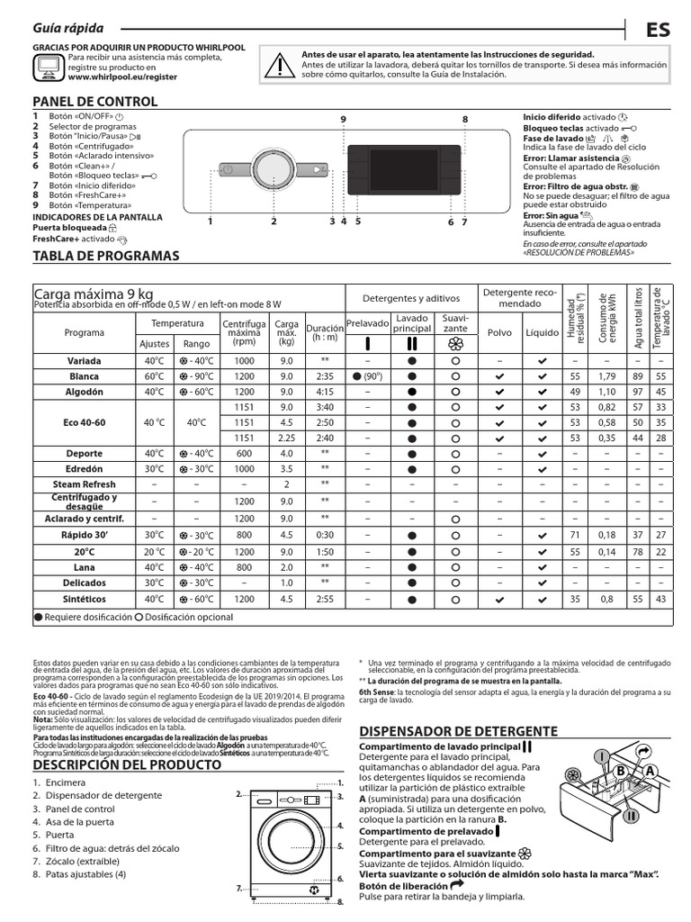 Manual Instrucciones Lavadora Whirlpool | PDF | Lavadora | Agua