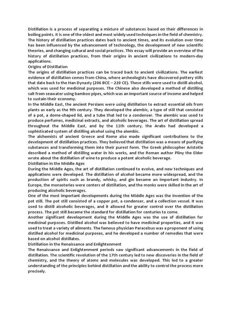 Distillation History Notes PDF Distillation Ethanol