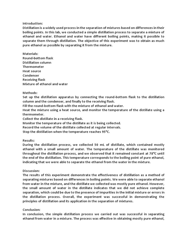 LAB REPORT Distillation 09 PDF Distillation Ethanol