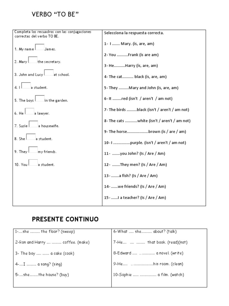 "Exercises on Verb 'To Be' and Plurals" | PDF