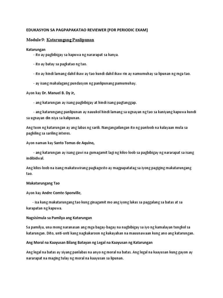 Edukasyon Sa Pagpapakatao Reviewer Pdf