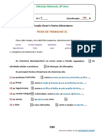 Ficha de Trabalho 21: Ciências Naturais, 6º Ano