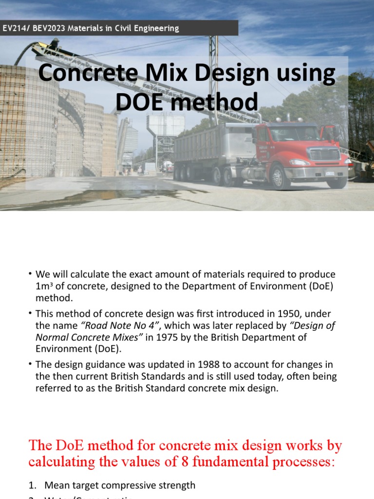 CLO3 Chapter 6 Concrete Mix Design (DOE Method) PDF Concrete