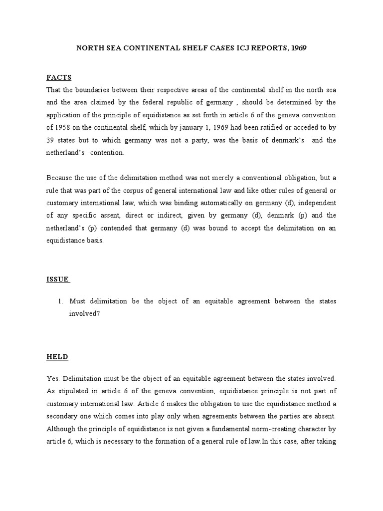 NORTH SEA CONTINENTAL SHELF CASES ICJ REPORTS PDF International Law