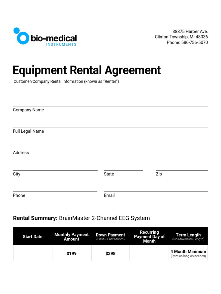 Equipment Rental Agreement 38875 Harper Ave. Clinton Township, MI