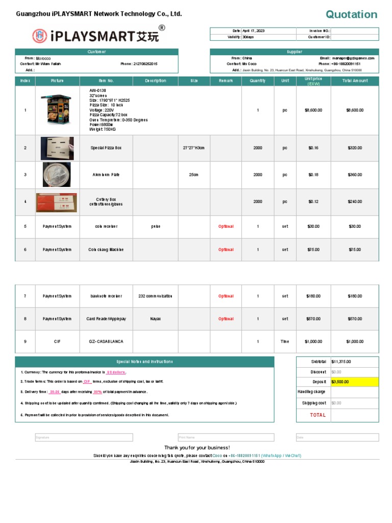 Pizza Vending Machine Quotation2023 PDF Payments Service Industries