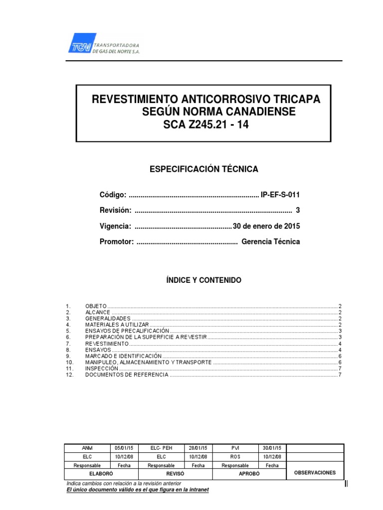 Revestimiento anticorrosivo tricapa segun norma canadiense ip ef s 011