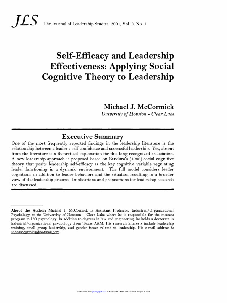Self-Efficacy Leadership Applying Cognitive | Download Free PDF | Self ...