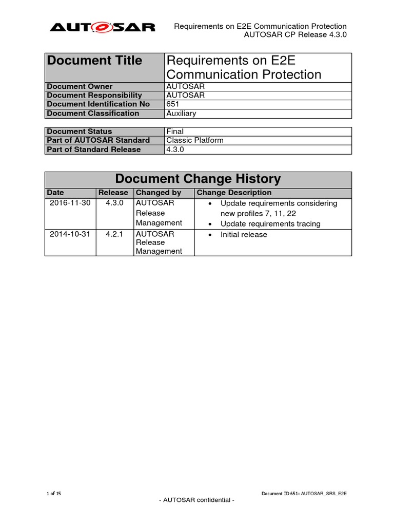 Autosar srs e2e pdf specification technical standard library