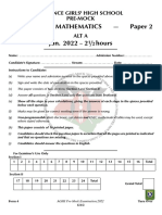 Aghs Mathematics Paper Two Premock Form Four Term One 2022