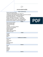 LISTA DE SUBSTITUIÇÕES Da Minha Dieta