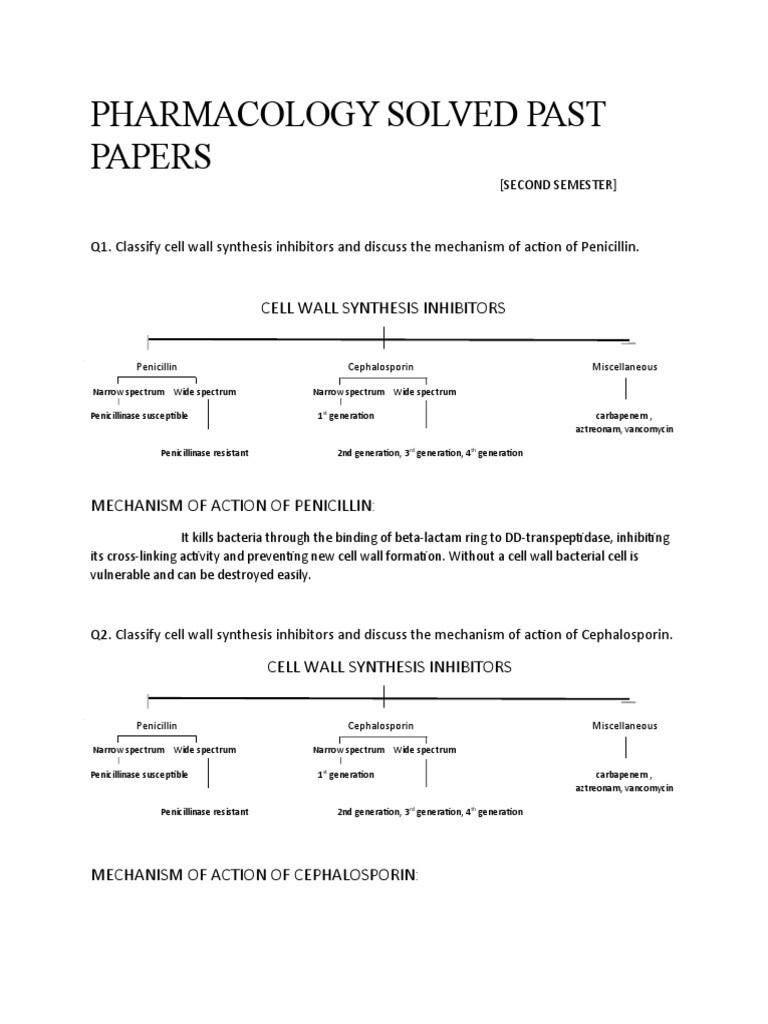 Pharmacology Past Exam Solutions | PDF | Aspirin | Penicillin