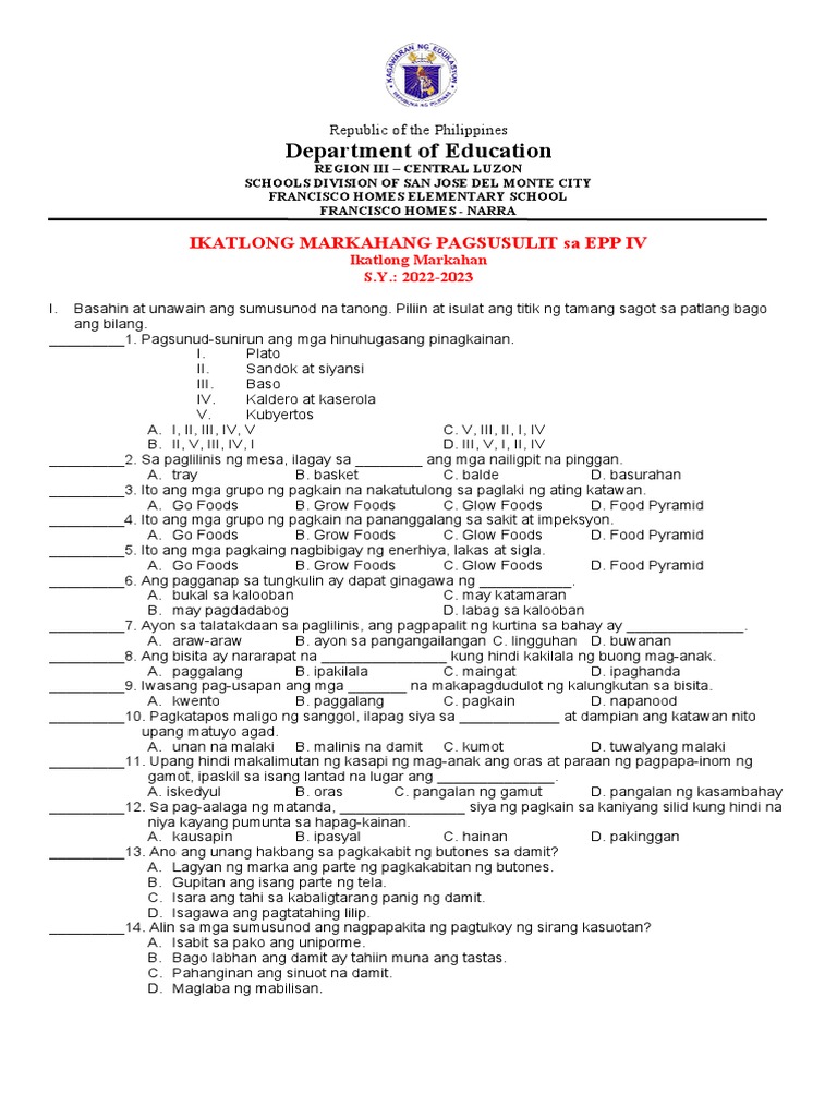 Q3 Epp 3RD Periodic Test | PDF