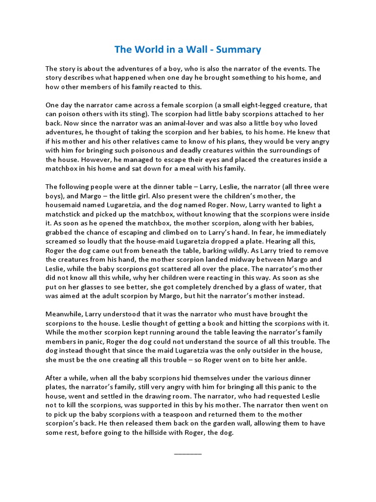 Class VIII The World in A Wall (Summary) PDF