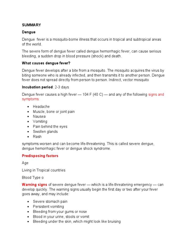 Dengue Signs and Symptoms PDF Urinary Tract Infection Urinary System