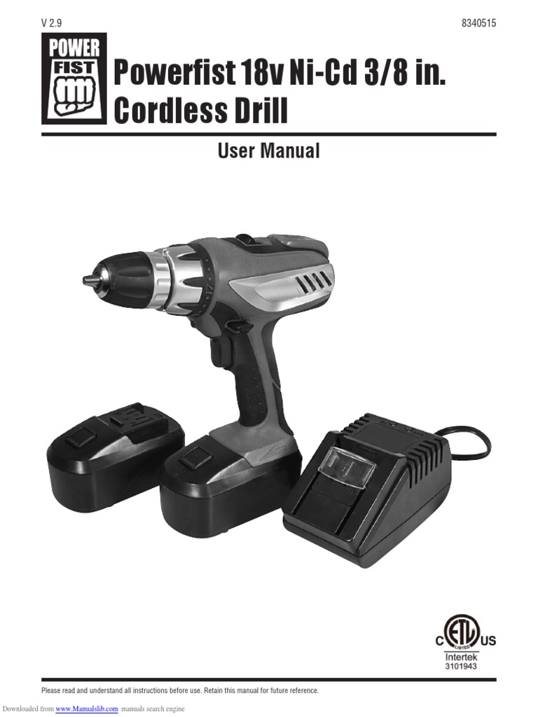 Powerfist 18V Cordless Drill Manual | PDF | Drill | Drilling