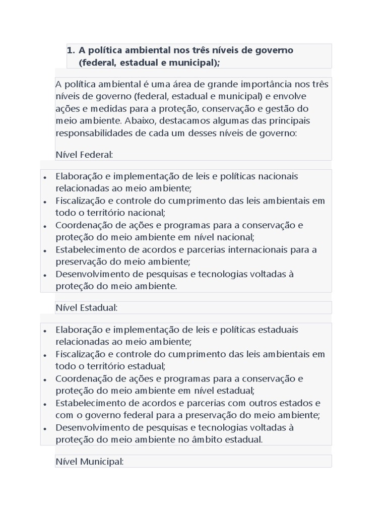 Política Ambiental e Gestão no Brasil | PDF | Gestão de recursos ...
