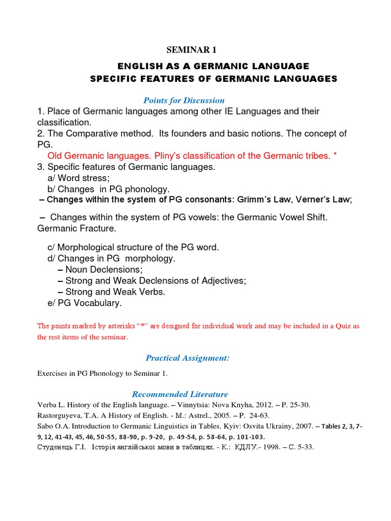 English As A Germanic Language Specific Features of Germanic Languages