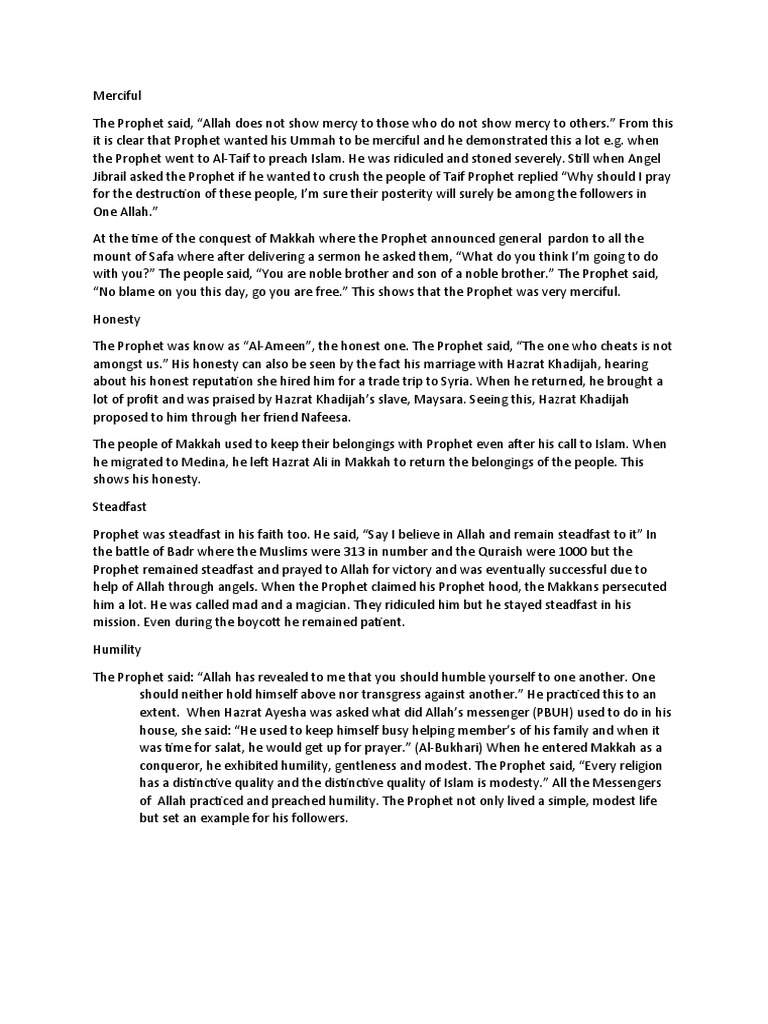 Qualities of Prophet | PDF | Muhammad | Prophets And Messengers In Islam