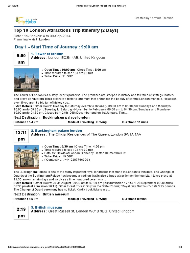 Top 10 London Tourist Attractions Trip I | PDF | London | Palace Of ...