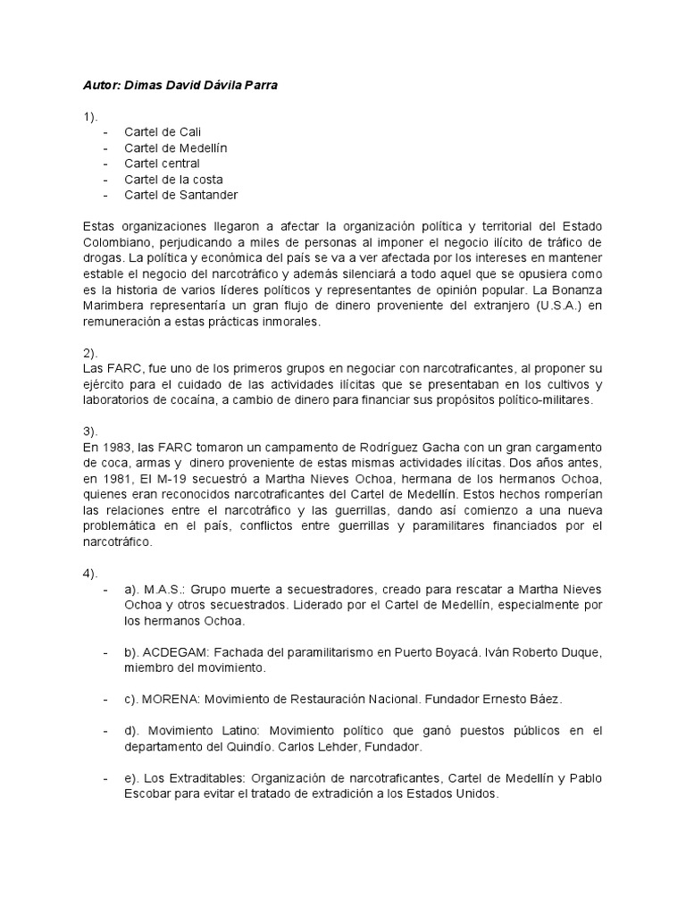 Impacto del Narcotráfico en Colombia | PDF | Comercio ilegal de drogas ...
