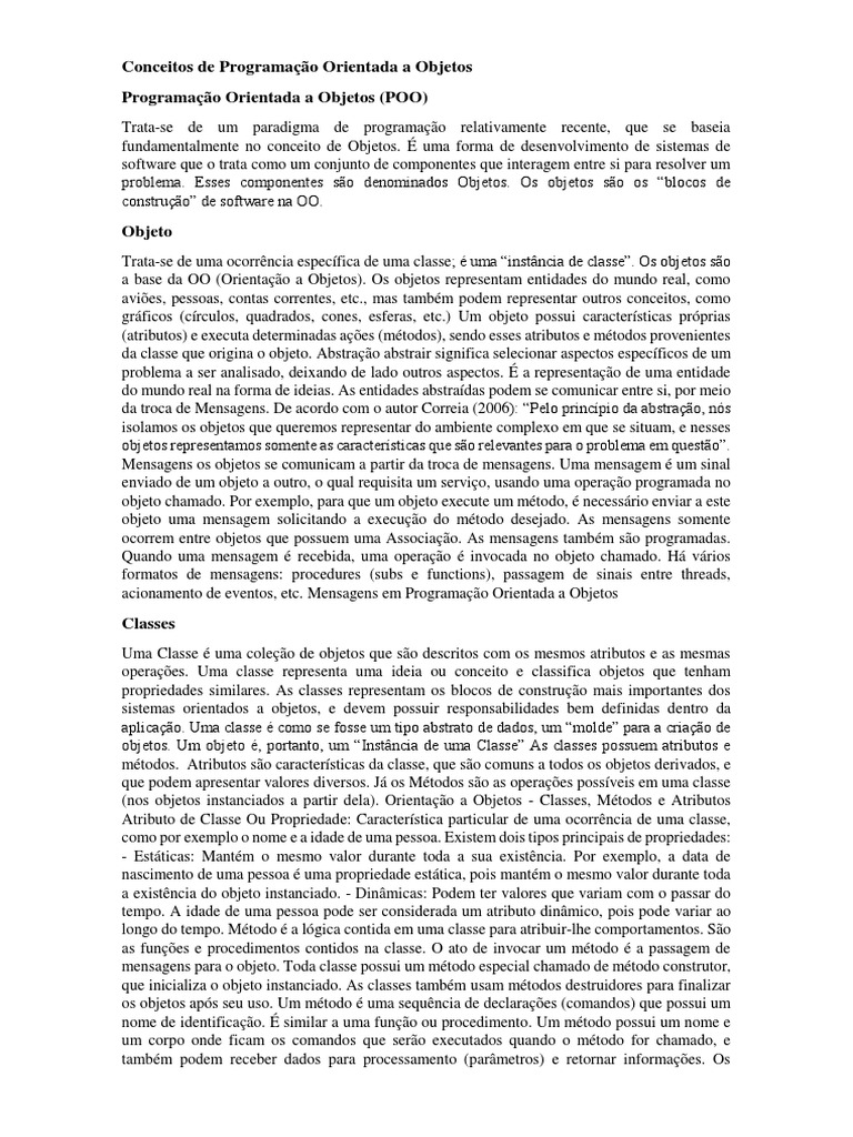 Conceitos de Programação Orientada a Objetos | PDF | Método ...