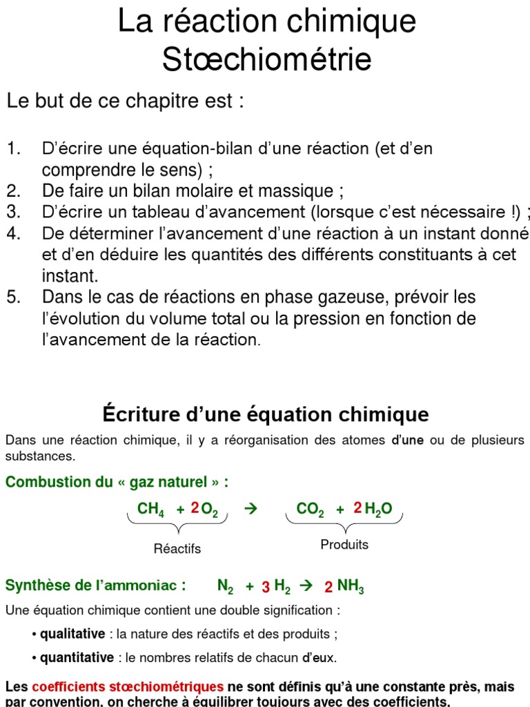 Bilan Molaire et Stœchiométrie en Chimie | PDF | Sciences et mathématiques