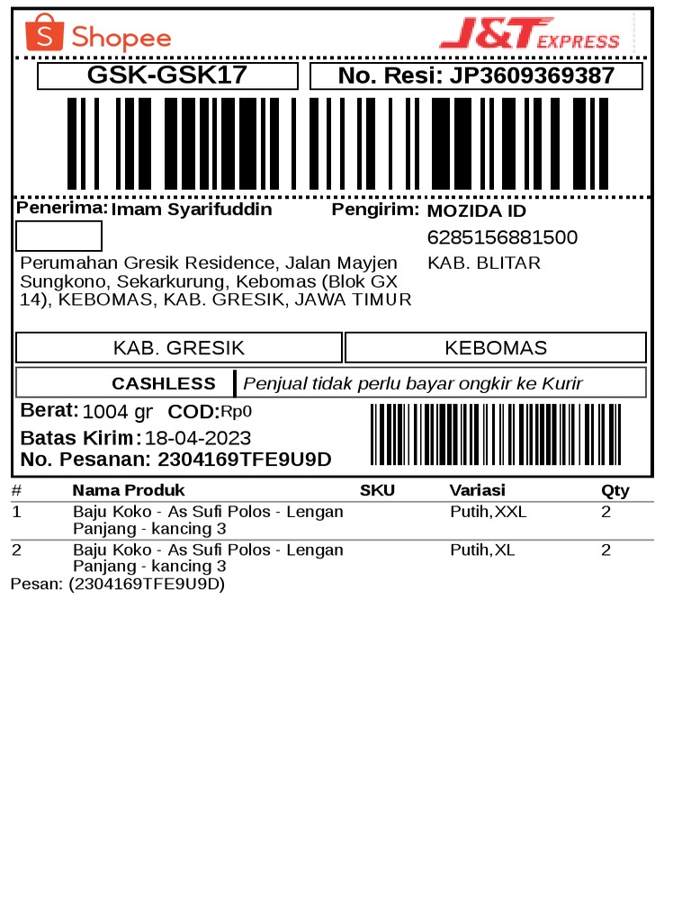S - Label Pengiriman - Reguler - 2 | PDF