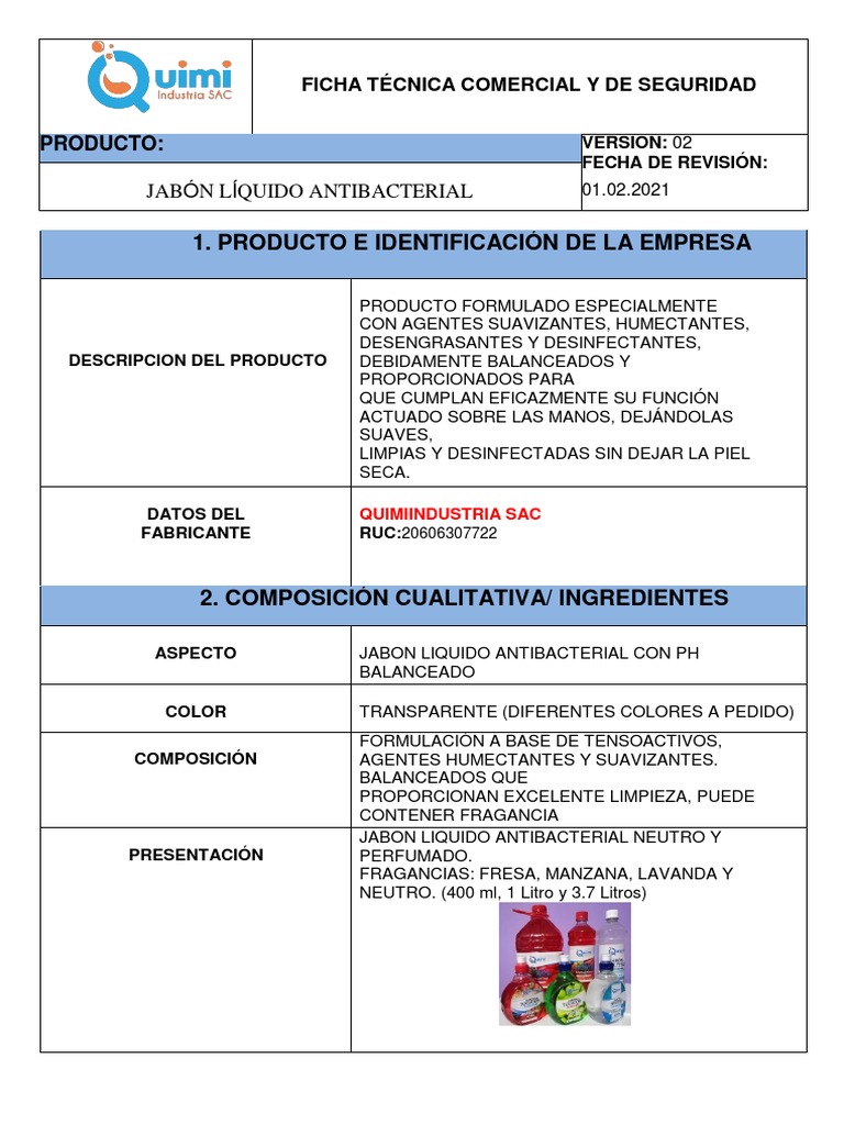Jabon Liquido Quimi 2021 | PDF | Agua | Química