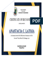 Leyte Centenarian Recognition Certificate